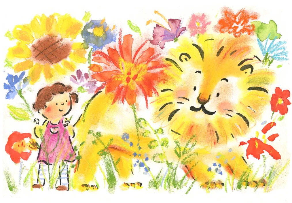 Pastel lion illustration by Risa Kusumoto