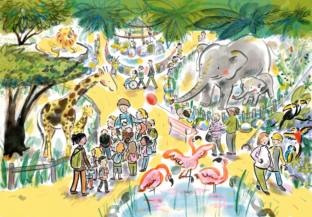 Zoo scene illustration by Risa Kusumoto