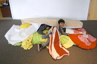 View of children inside the Make Yourself a Sandwich! interactive installation