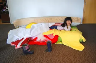 Children gathered inside the Make Yourself a Sandwich! installation